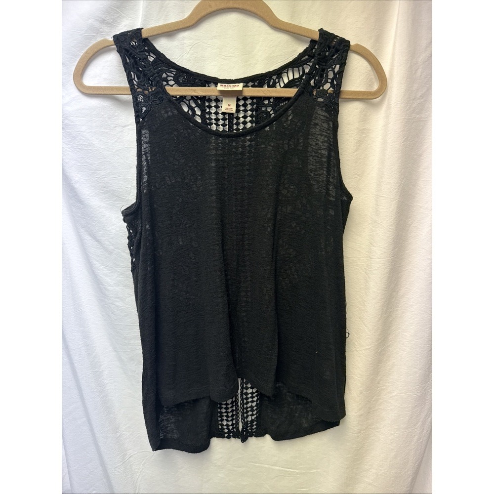 Mossimo Tank Top Lace Trim Slit Back Black M Y2k Whimsigoth Coquette Boho
